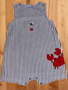 Little Me Navy and White Striped Crab One-Piece